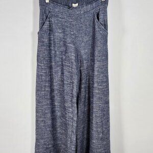 Max Studio Blue Linen Blend Wide Leg Cropped Trousers